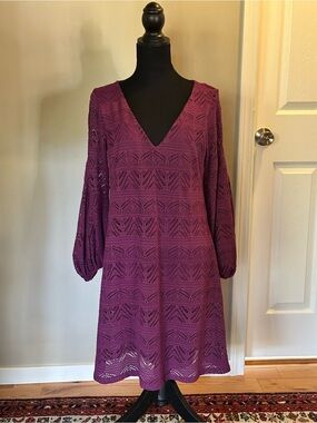 Anthropologie Maeve Crochet Dress Size S, Boho, Balloon Sleeve, Festival, Purple
